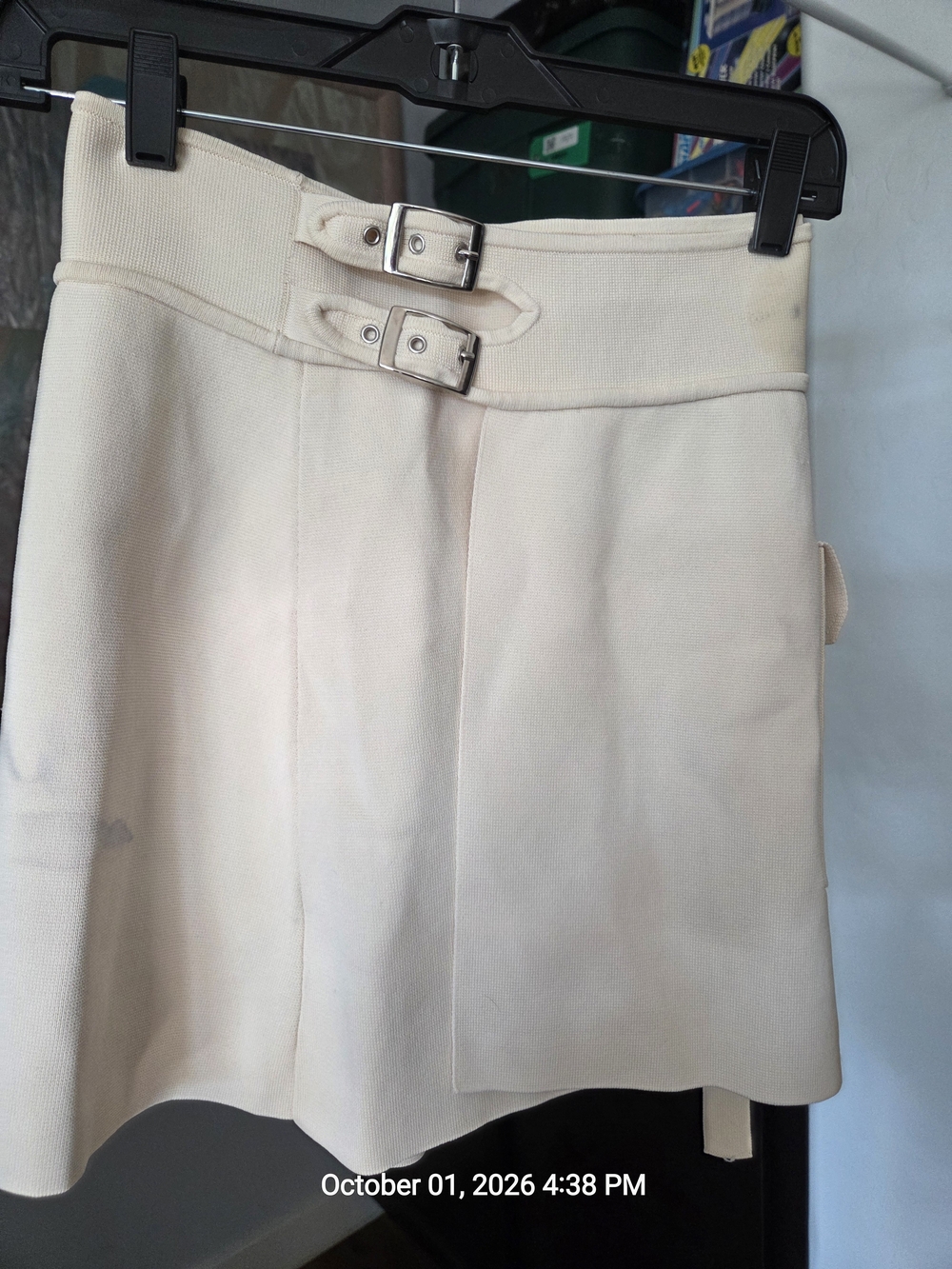 Zara Double Buckle Knit Cream Mini Skirt With Slight Dirt Marks See Photos